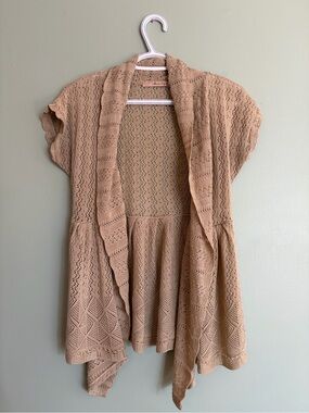 American Rag Cie Crochet Knit Cardigan S Tan Boho Cottagecore Open Front Y2K